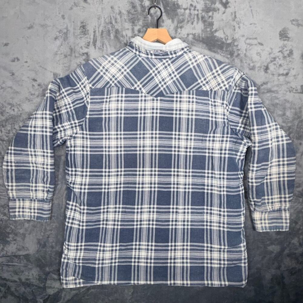 Wrangler Mens Quilted Lined Flannel Shirt Jacket XXL Blue Plaid Western Vintage - Picture 3 of 8